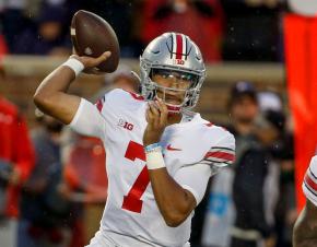 Ohio State quarterback C.J. Stroud (7) passes against Minnesota in the first quarter of the Buckeyes' season opener on Thursday, Sept. 2, 2021, in Minneapolis.