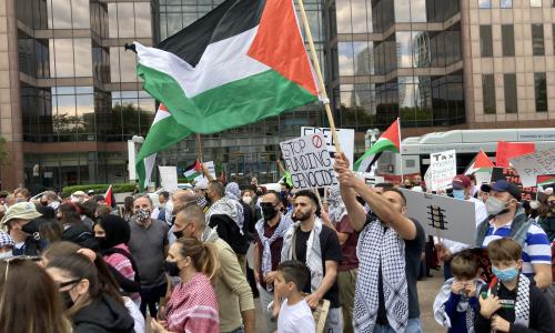 صورة للمظاهرات التي خرجت في أمريكا دعما للحقوق الفلسطينية صورة للمظاهرات التي خرجت في أمريكا دعما للحقوق الفلسطينية
